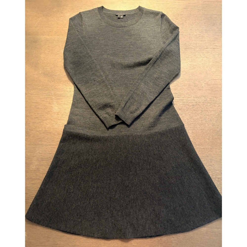 Theory Womens Charcoal Grey Wool Blend Drop Waist Long Sleeve Knit Dress - Picture 3 of 9